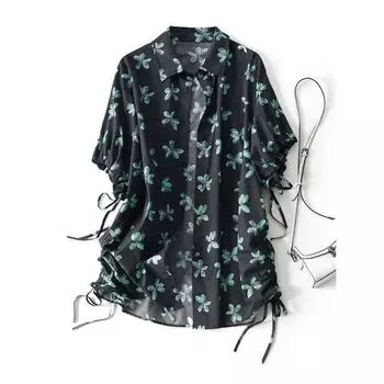 Цветочная рубашка с короткими рукавами, женская летняя, маленькая, свежий, темпераментный топ M