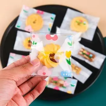 Цветочная серия Cookie Biscuit 100 шт./200 шт. Набор упаковочных пакетов Полупрозрачные с цветочным принтом Упаковочные пакеты A