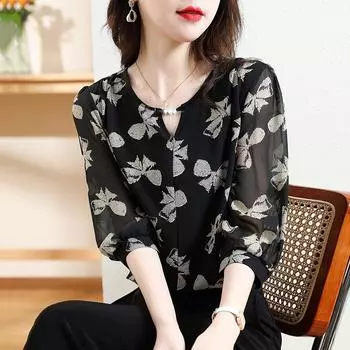 Цветочная шифоновая рубашка для женщин, лето, облегающий крой, модный темперамент, универсальный топ, блузки и рубашки S