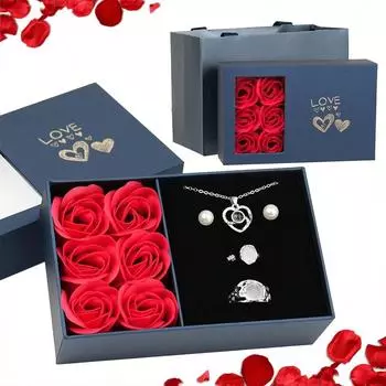 Цветочная шкатулка для украшений с шестью розами, открывающаяся на окно, романтическая подарочная коробка для украшений, свадебных украшений, браслетов и колец ко дню святого Валентина, подарков, декора 15.5x11.5x7cm&15x9.5x4.8cm