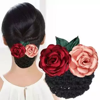 Цветочная шпилька для волос Женская пружинная заколка для волос Головной убор с заколкой-сеткой Элегантный корейский пучок-снуд для женщин вино красного/светло-фиолетовый