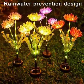 Цветочная солнечная лампа для уличного украшения сада IP65 водонепроницаемый, длительное время освещения, автоматическая зарядка, изменение цвета, солнечный садовый светильник жёлтый