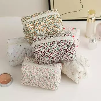 Цветочная стеганая косметичка для хранения помады, женская косметичка, дорожная косметичка для ухода за кожей, органайзер для туалетных принадлежностей для красоты