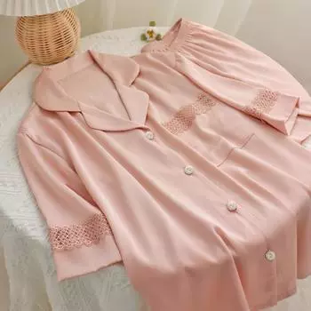 Цветочная сторона Простой стиль Милая пижама для женщин Свежие элегантные летние короткие пижамы для отдыха Женская новая мода Трендовая домашняя одежда M розовый