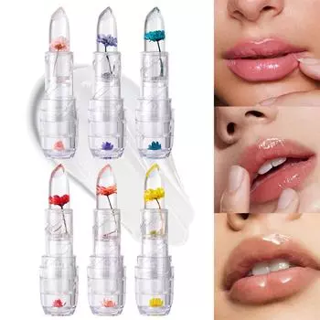 Цветочная теплая желейная помада Цветочная помада Макияж не выцветает и не смывается Помада, меняющая цвет transparent красный