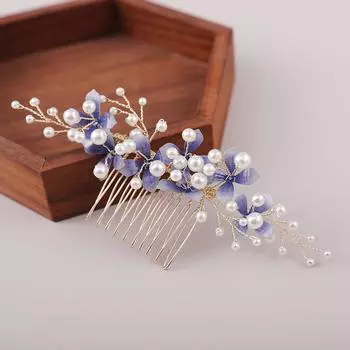 Цветочная тиара гребень для волос свадебные аксессуары для волос для женщин синий цветок жемчужная заколка боковая заколка головной убор для вечеринки для девочек шарм ювелирные изделия