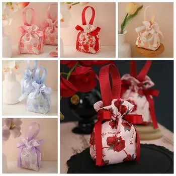 Цветочная тканевая сумка на шнурке, сумка для хранения в корейском стиле, праздничная сумка для сахара, сумка-ведро, сумка для упаковки ювелирных изделий, холщовая сумка на запястье с узлом other синий