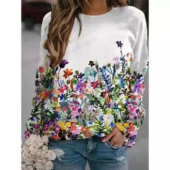 Цветочная толстовка с капюшоном для женщин Модные кавайные толстовки с капюшоном для женщин Толстовки с капюшоном с растительным и цветочным принтом Весенние пальто с капюшоном для девочек Топы Y2k S