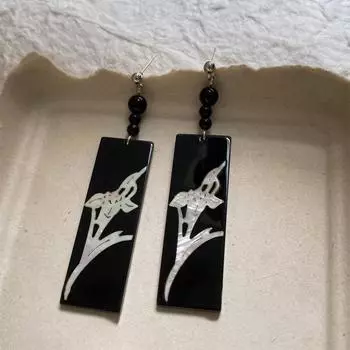 Цветочная тушь живопись серьги-крючки с бахромой Guochao универсальные темпераментные серьги антикварные элегантные персонализированные серьги