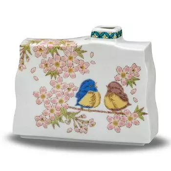 Цветочная ваза, керамика, изделия Кутани, цветочный воробей, сделано в Японии.