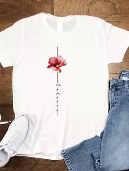 Цветочная вера тренд женская мода 3d принт женская футболка повседневная с коротким рукавом мультяшная женская одежда графические футболки S