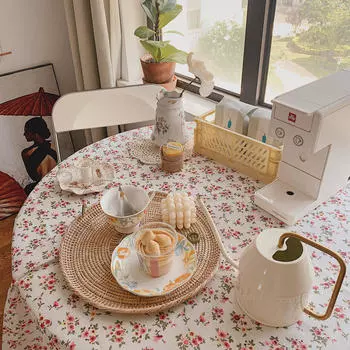 Цветочная винтажная скатерть для журнального столика, чехол из хлопка и льна, круглая пасторальная салфетка для пикника, корейский интерьер 100cmx150cm королевский синий