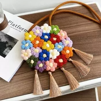 Цветочная вязаная крючком сумка через плечо в деревенском стиле с бахромой тканая сумка через плечо праздничная