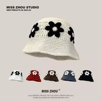 Цветочная вязаная шерстяная шапка рыбака для детей осень-зима стиль Хёня темперамент универсальное лицо маленькая простая шапка для тазика прилив M56-58cm красный