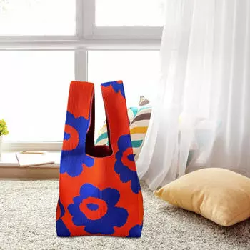 Цветочная вязаная сумка, модная сумка на плечо ручной работы, женская сумка-тоут, многоразовые сумки для покупок оранжевый