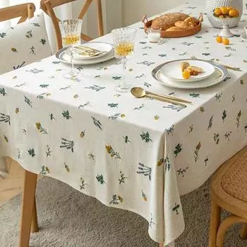 Цветочная вышитая скатерть прямоугольная винтажная хлопковая льняная скатерть для свадебного ужина вечеринки Дня благодарения рождественского декора 130x130cm 1pc