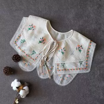 Цветочная вышивка кукольный лацкан шаль фальшивый воротник для женщин рубашка фальшивый воротник наплечная накидка галстук кружево съемный съемный колье