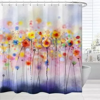 Цветочная занавеска для душа для девочек, ванная комната, акварель, красочные размытые цветочные розовые, желтые, абстрактные аксессуары для ванной комнаты с крючками 90x180cm-35x70in