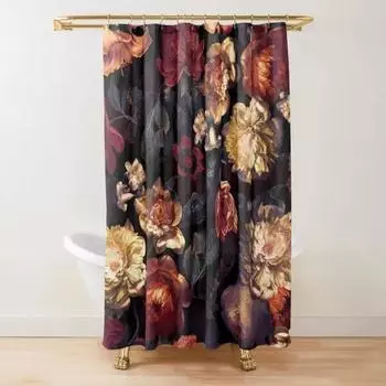 Цветочная занавеска для душа Темно-розовый Черный Красный Зеленый Листья Красочные Цветы Бабочки Готические занавески для ванной комнаты Винтажный декор для ванной комнаты W90xH180cm