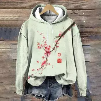 Цветочная женская толстовка с капюшоном, модный дизайнерский узор, традиционная китайская живопись, женские толстовки, осенние свободные топы, одежда Y2K S