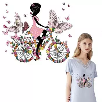 Цветочница утюг на переводах термопресс аппликация джинсы в полоску модный аксессуар «сделай сам» наклейка аксессуары «сделай сам» патч цветок велосипед 7x6cm