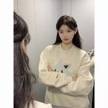 Цветочно-серый высококачественный супер красивый свитер для женщин, ранняя осень 2023, тонкий американский топ с длинными рукавами и ленивыми плечами S бежевый