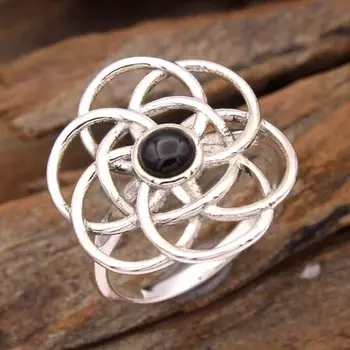Цветочное кольцо, украшения из черного оникса, серебряное кольцо с подвеской, серебряные украшения 4 чёрный