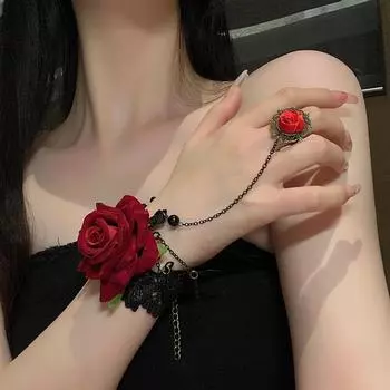 Цветочное кружевное кольцо, интегрированный браслет для женщин, индивидуальный дизайн, универсальный браслет, уникальная роза, ювелирное изделие, подарок