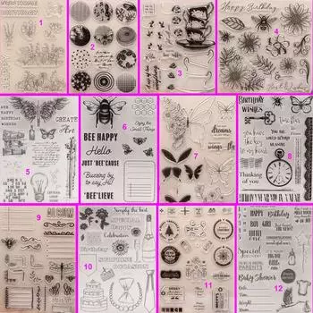 Цветочное кружево Поздравление с днем рождения Прозрачные силиконовые штампы DIY Скрапбукинг Альбом Бумажная открытка Бабочка Лист No.1-Flower Bed