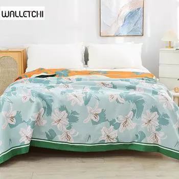 Цветочное летнее одеяло, покрывало для дивана-кровати, хлопковая марля 230*250 48*74, наволочки высокого качества 230x250cm