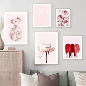Цветочное настенное искусство Картина на холсте Цветочные и принты Подвесные картины Скандинавские постеры Картины для стены Модная комната Домашний декор 21x30cm No Framed