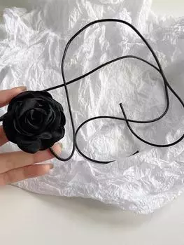 Цветочное Ожерелье Цепочка на Ключицу Чокер-Лента на Шею Черная Роза Ожерелье-Лента на Шею Женский Воротник для Шеи Цепочка на Ключицу