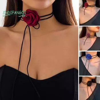 Цветочное ожерелье - длинное колье-роза с кисточкой, элегантное женское платье на шею чёрный