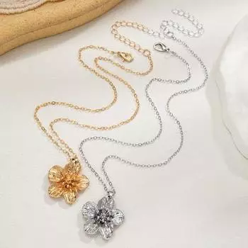 Цветочное ожерелье для женщин Металлическое ожерелье с подвеской в виде цветка Гипоаллергенные украшения для свадеб, дней рождения, годовщин золотистый