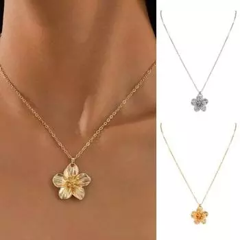 Цветочное ожерелье для женщин Металлическое ожерелье с подвеской в виде цветка Гипоаллергенные украшения для свадеб золотистый