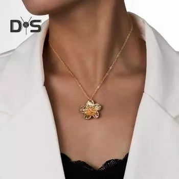Цветочное ожерелье для женщин Металлическое ожерелье с подвеской в виде цветка Гипоаллергенные украшения для свадеб, дней рождения, годовщин золотистый