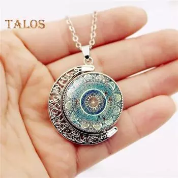 Цветочное ожерелье с двухсторонним вращающимся кулоном в виде луны, женское ожерелье с цепочкой для свитера, украшения для свиданий, банкетов, повседневной одежды зелёный