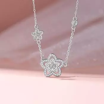 Цветочное ожерелье Женское легкое роскошное яркое цветочное ключичное ожерелье из нержавеющей стали с микроинкрустацией цирконием и бриллиантами Цепочка с маленьким цветком