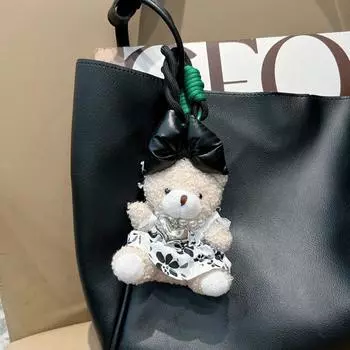 Цветочное платье плюшевый медведь брелок милый автомобильный брелок креативная мягкая кукла подвеска сумка шарм серебряный