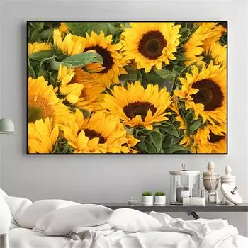 Цветочное поле Пейзаж Плакат с принтом подсолнечника Домашний декор Настенные художественные фотографии для гостиной Подсолнух Холст Картина Украшение 21cm30cm NoFrame