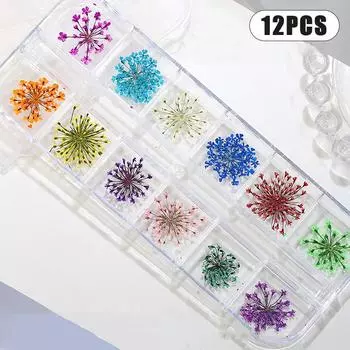 Цветочное украшение для ногтей, настоящие мини-сушеные цветы, натуральные цветочные наклейки, шармы для ногтей, аксессуары для маникюра своими руками, для дома и салона 12PCS