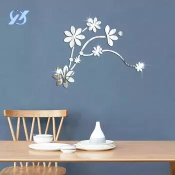 Цветочное зеркало акриловая настенная наклейка фон настенное украшение самоклеящаяся картина гостиная комната