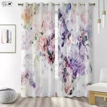 Цветочные 3D-печатные шторы в китайском стиле с чернилами и розами для гостиной, спальни, кабинета, карманные шторы из полиэстерового волокна W50xH130(CM)x2PCS&Grommet Top