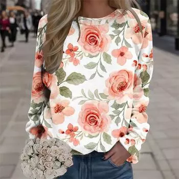 Цветочные 3D-принтованные футболки с длинным рукавом для женщин, уличная одежда, красочные цветочные свитера, топы, одежда Harajuku Y2k, футболки для девочек S