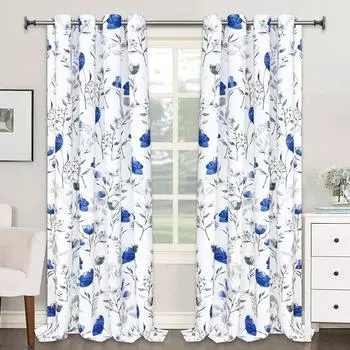Цветочные акварельные шторы с высоким затенением для кухни, занавески для гостиной, современные занавески для спальни, оконные шторы, 2 шт. W55 X H120cm X 2&HOOK