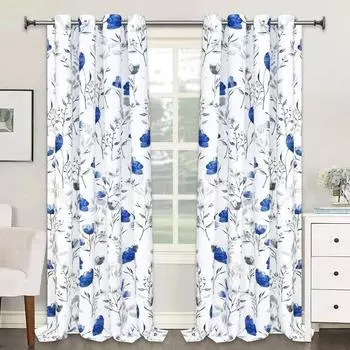 Цветочные акварельные шторы с высоким затенением для кухни, занавески для гостиной, современные занавески для спальни, оконные шторы, 2 шт. W55 X H120cm X 2&HOOK