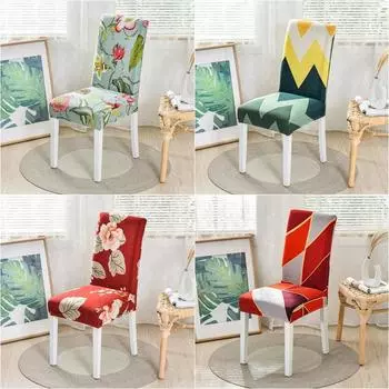 Цветочные эластичные чехлы на стулья для столовой, чехлы на стулья с геометрическим узором в скандинавском стиле, эластичные чехлы на стулья с красным/зеленым рисунком, чехлы для банкетов и отелей 1Pc