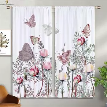 Цветочные бабочки 3D печатные карнизы для штор спальня гостиная кухня окно занавеска домашний декор 2 шт W50xH130(CM)x2PCS&Grommet Top