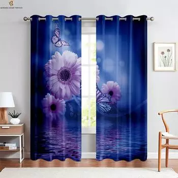 Цветочные бабочки на воде 3D печать шторы сад спальня гостиная кухня декоративные шторы 2 шт W50xH130(CM)x2PCS&Grommet Top