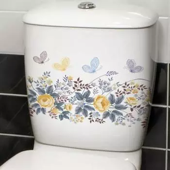 Цветочные бабочки стикер для унитаза съемный самоклеящийся водонепроницаемый ПВХ настенное художественное украшение для ванной комнаты